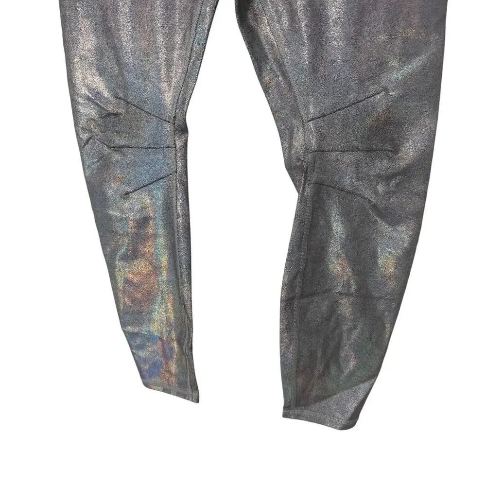 Alo Yoga Silver Metallic Holographic Leggings Athleisure Shimmer‎ Size M